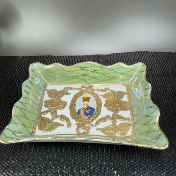 Antique Persian Fine Porcelain Ceramic Rectangular Dish Tray Plate Raised Paint - Picture 11 of 11